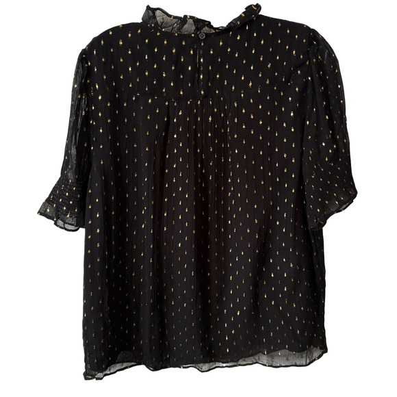NWT J. Crew Women's Black and Gold Chiffon Smocked Puff Sleeve Top in Size M - Picture 2 of 8